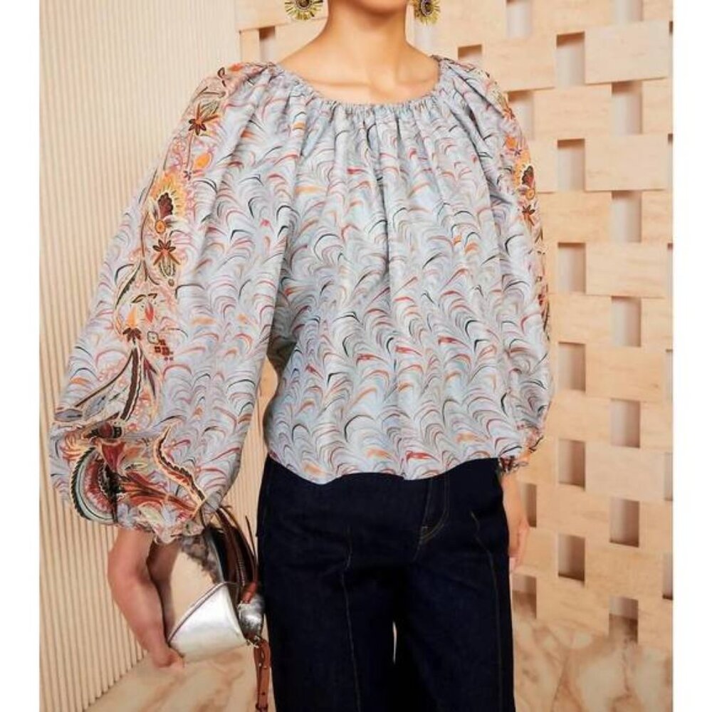 NEW ULLA JOHNSON floral print lavinia blouse in chalcedony nwt 10 MRSP $545